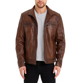 Bomber Brown Leather Jacket For Mens